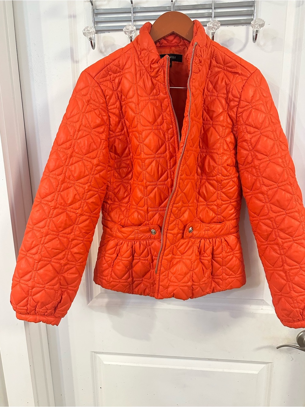 Nine West Bright Orange Quilted Puffer Jacket